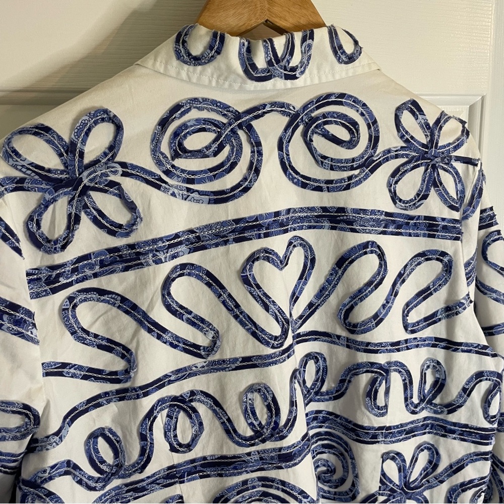 Multiples Blue And White Buttoned Jacket Size Xl … - image 7